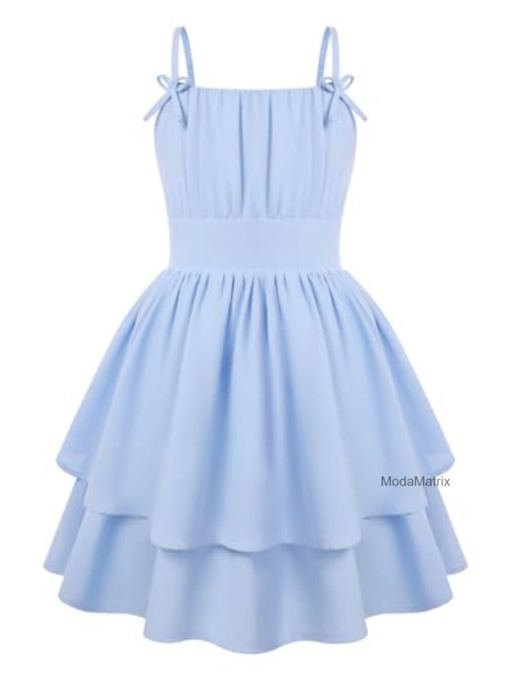 Girls Tiered Spaghetti Strap Dress Smocked Back Formal Casual Knee Length